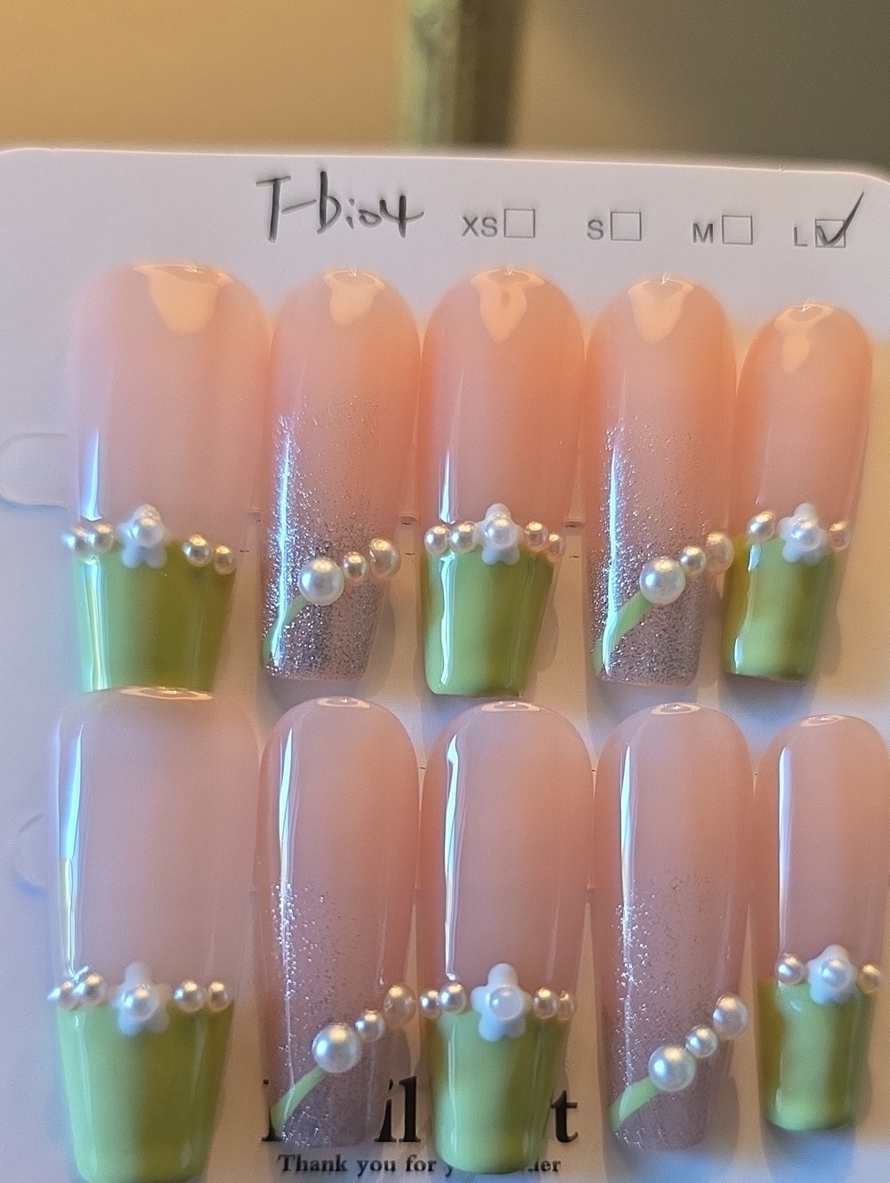 Elegant Nude & Olive Pearl French Press-On Nails - Size Large